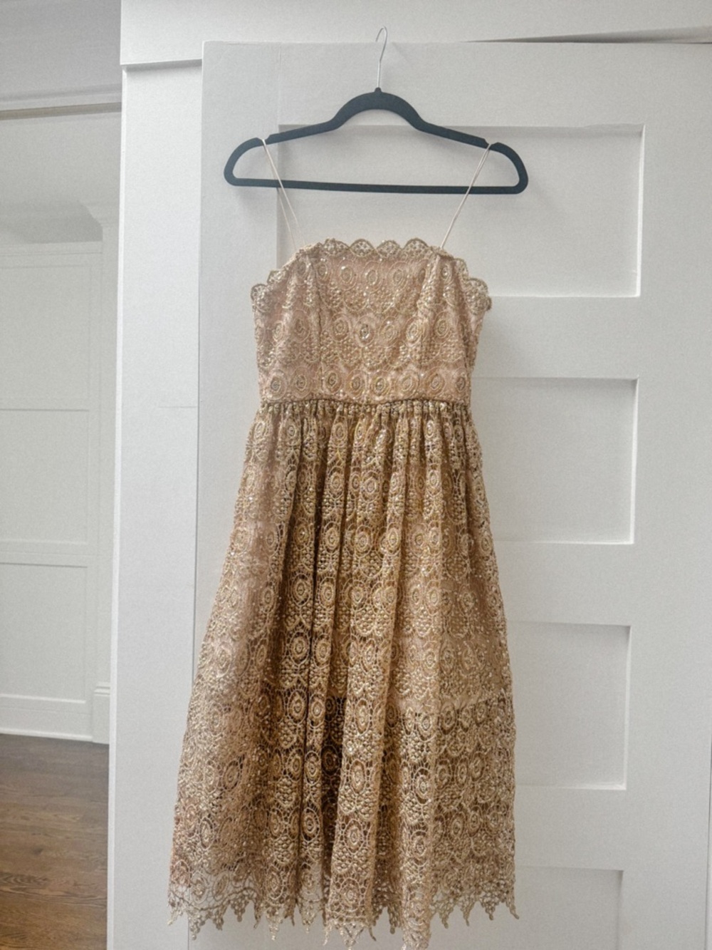 Alice + Olivia Gold Lace Midi Dress